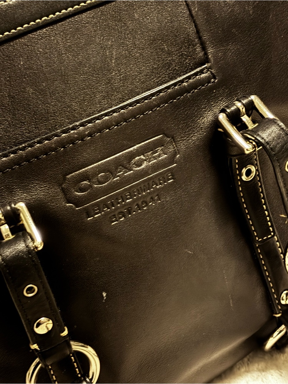 Coach Black Leather Tote with Silver Hardware - Picture 4 of 12
